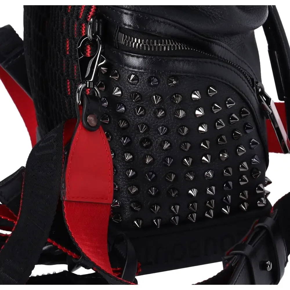 Christian Louboutin Explorer Funk Small Backpack 3215038 Black Red Calf Leather